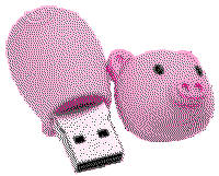 A flash drive that is shaped like a cartoon pig