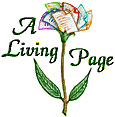 A flower with books as petals, amongst the words 'A Living Page'