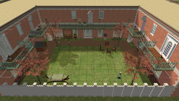 7 apartments encircling a large courtyard.